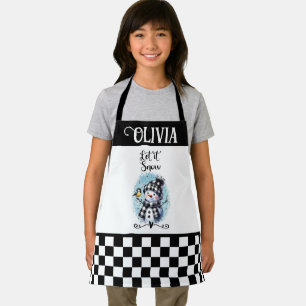 Cute let it snow snowman and checkered pattern apron
