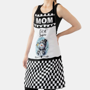 Cute let it snow snowman and checkered pattern apron