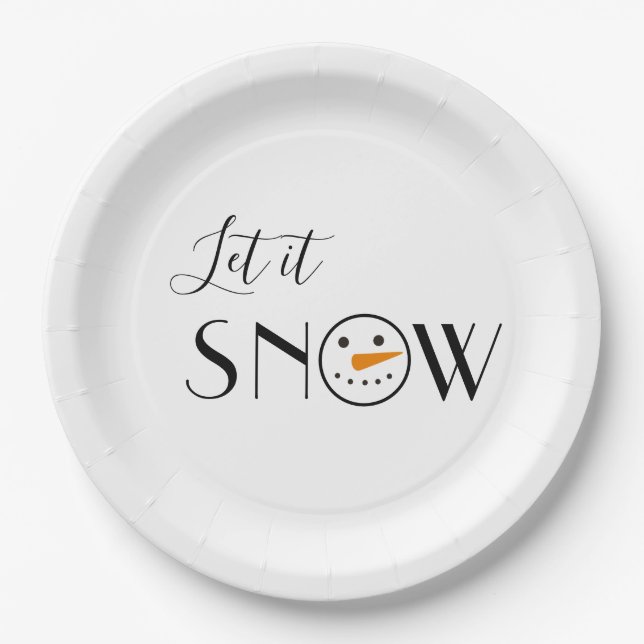 Cute Let it Snow Snowman Paper Plates (Front)