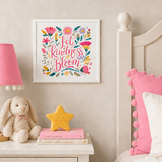Cute Let Kindness Bloom Floral Wall Art Print Peel And Stick Photo Tile