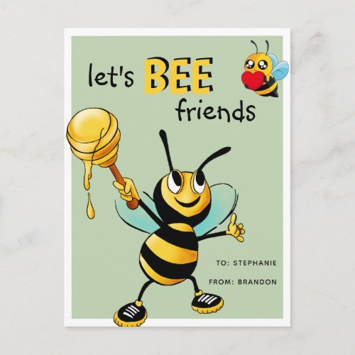 Cute Lets BEE Friends Classroom Valentine Holiday Postcard