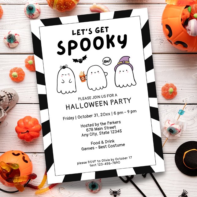 Cute Let's Get Spooky Ghost Halloween Party Invitation (Creator Uploaded)