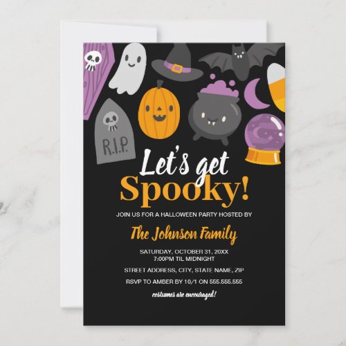 Cute Lets Get Spooky Halloween Party  Invitation