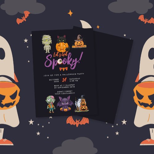 Cute Lets Get Spooky Purple Halloween Party Invitation