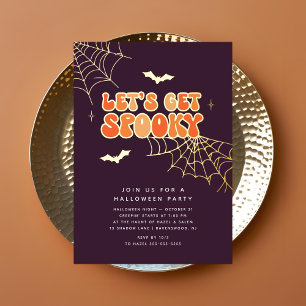 Cute "Lets Get Spooky" Retro Halloween Party Foil Invitation