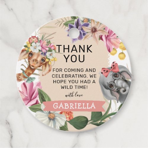 Cute Lets Get Wild Pink Jungle Birthday Thank You Favor Tags