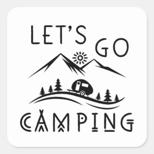 Cute let's go Camping word art Square Sticker