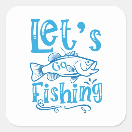 Cute lets go fishing sports word art square sticker