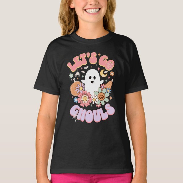 Cute Let's Go Ghouls Retro Halloween T-Shirt (Front)