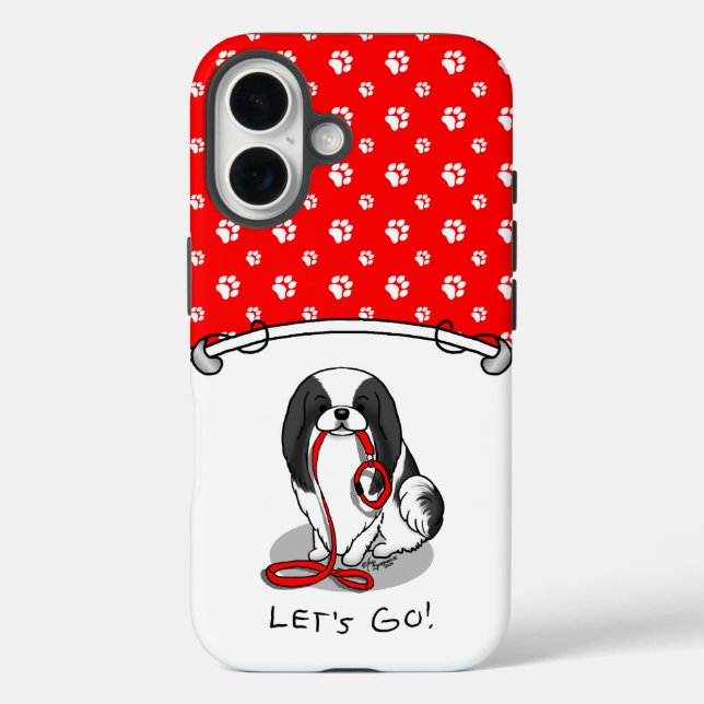 Cute Let's Go! Japanese Chin Dog (black & white 1) Case-Mate iPhone Case (Back)