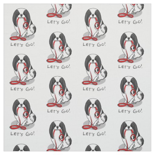 Cute Let's Go! Japanese Chin Dog (black & white 1) Fabric
