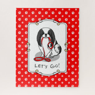 Cute Let's Go! Japanese Chin Dog (black & white 1) Jigsaw Puzzle