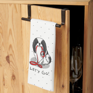 Cute Let's Go! Japanese Chin Dog (black & white 1) Kitchen Towel