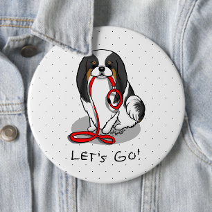 Cute Let's Go! Japanese Chin Dog (tri-color 1) Button