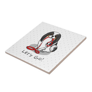 Cute Let's Go! Japanese Chin Dog (tri-color 1) Ceramic Tile