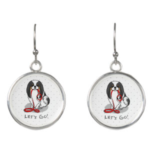 Cute Let's Go! Japanese Chin Dog (tri-color 1) Earrings