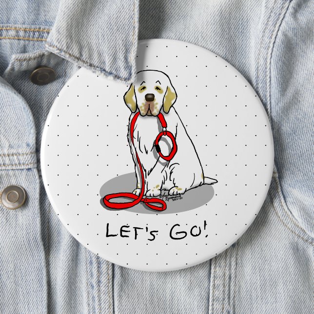 Cute Let's Go! Walk Clumber Spaniel Dog (lemon 1) Button (In Situ)