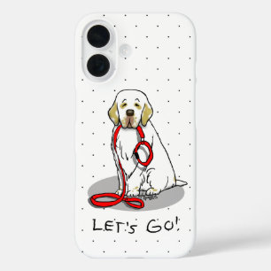 Cute Let's Go! Walk Clumber Spaniel Dog (lemon 1) iPhone 16 Case