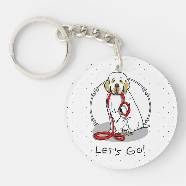 Cute Let's Go! Walk Clumber Spaniel Dog (lemon 1) Keychain (Front)
