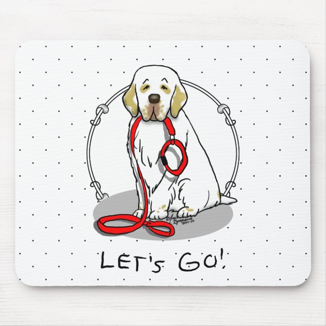 Cute Let's Go! Walk Clumber Spaniel Dog (lemon 1) Mouse Pad (Front)