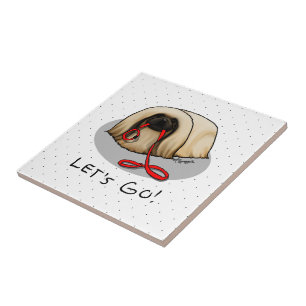 Cute Let's Go! Walk Pekingese Dog (brown masked) Ceramic Tile
