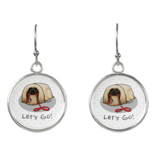 Cute Let's Go! Walk Pekingese Dog (brown masked) Earrings