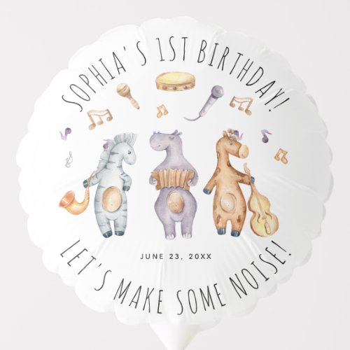 Cute Lets Make Some Noise African Animals Birthday Balloon