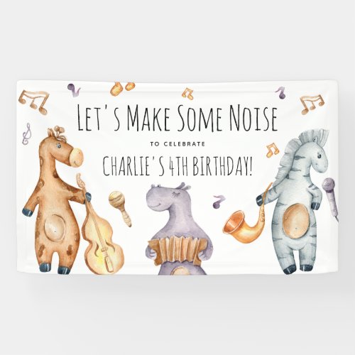 Cute Lets Make Some Noise African Animals Birthday Banner