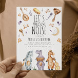 Cute Lets Make Some Noise African Animals Birthday Invitation<br><div class="desc">Cute Kids Birthday Invitation featuring the title 'Let's Make Some Noise',  three watercolor african animals (zebra,  hippo and giraffe',  music instruments and musical notes. The modern template is fun and easy to personalize with your own event details.</div>