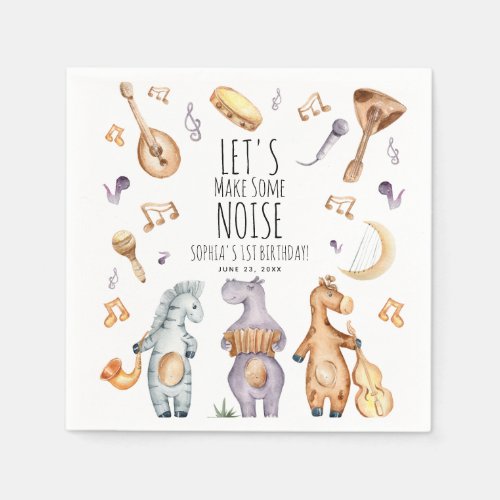 Cute Lets Make Some Noise African Animals Birthday Napkins