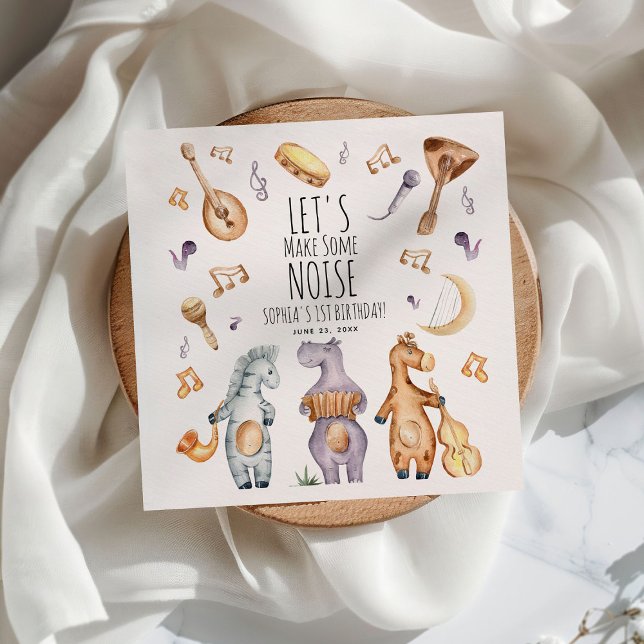 Cute Lets Make Some Noise African Animals Birthday Napkins (Creator Uploaded)