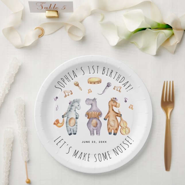 Cute Lets Make Some Noise African Animals Birthday Paper Plates (Wedding)
