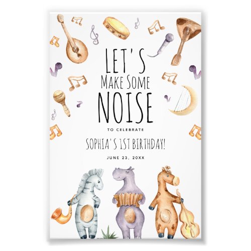 Cute Lets Make Some Noise African Animals Birthday Photo Print
