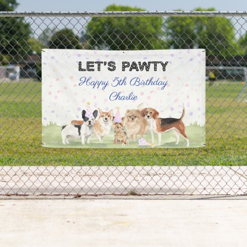 Cute Lets Pawty Blue Custom Dog Birthday Party Banner