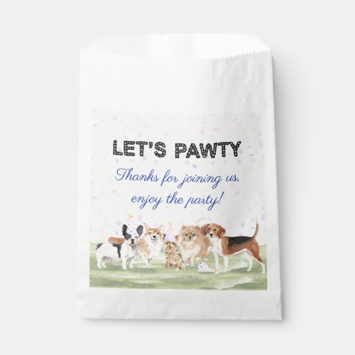 Cute Lets Pawty Blue Custom Dog Birthday Party Favor Bag