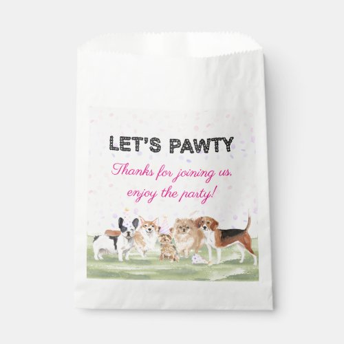 Cute Lets Pawty Pink Custom Dog Birthday Party Favor Bag