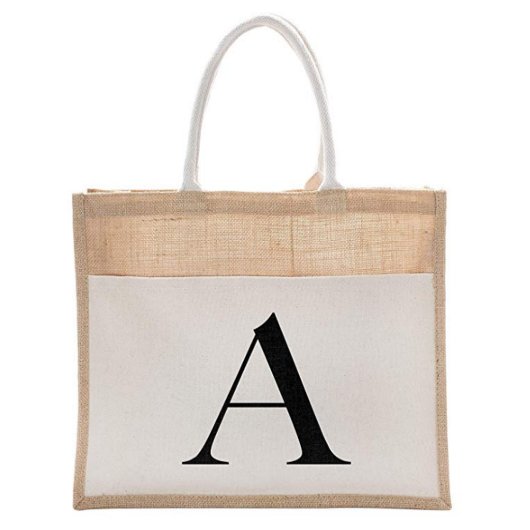 Cute Letter A Monogram Canvas Grocery Tote Bag (Front)