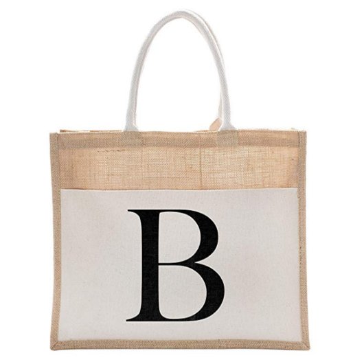 Cute Letter B Monogram Canvas Grocery Tote Bag (Front)