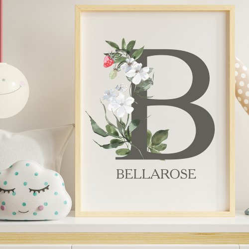 Cute Letter B Monogram Floral Botanical Nursery  Poster