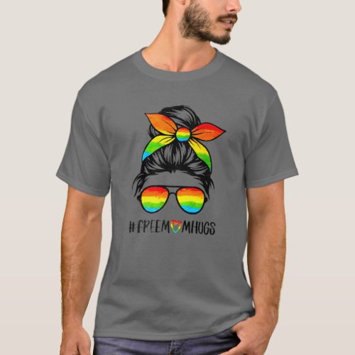 Cute Letter Free Mom Hugs Rainbow Heart LGBT Pride T_Shirt