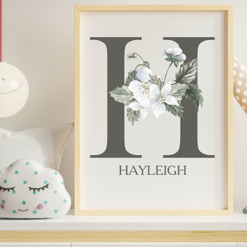 Cute Letter H Monogram Floral Nursery Poster