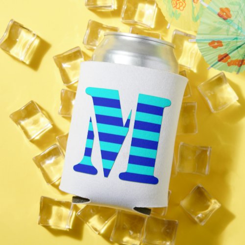 CUTE LETTER M BLUE Minimal Black Funny Can Cooler