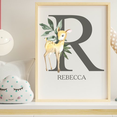 Cute Letter R Monogram Little Deer Nursery  Poster