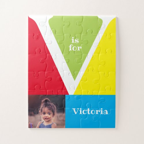 Cute Letter V Kids Photo and Name Jigsaw Puzzle