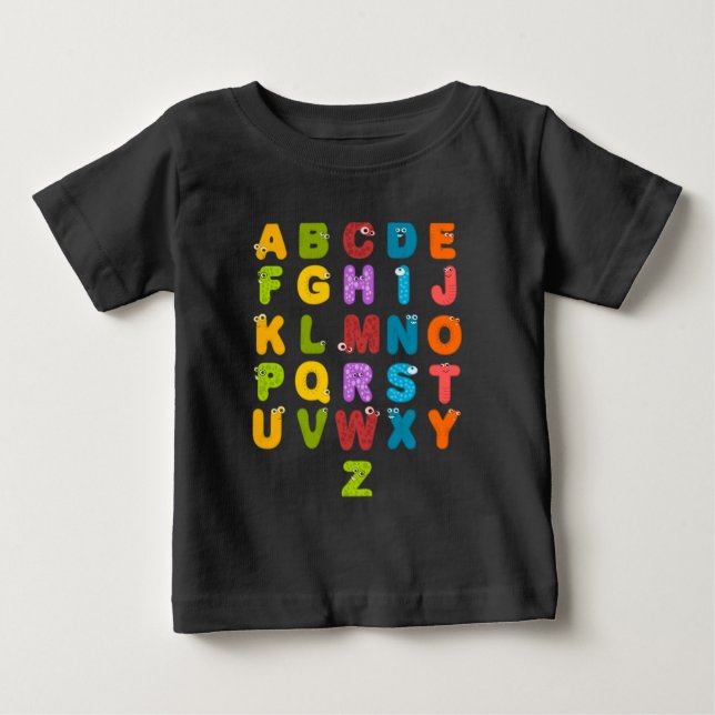 Cute Letters Funny Learning Alphabet Rainbow Color Baby T-Shirt (Front)