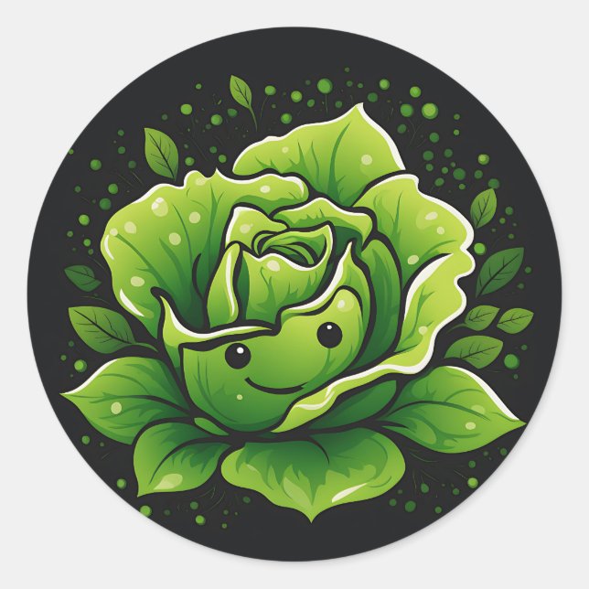 Cute Lettuce Vegetable Classic Round Sticker (Front)
