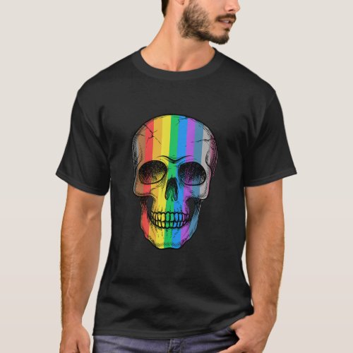 Cute LGBT Gay Pride Skull Rainbow Halloween  T_Shirt