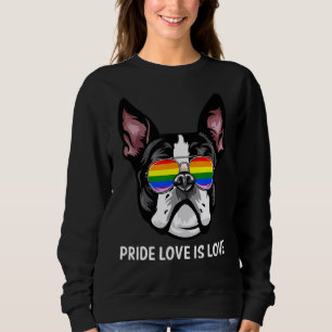 Cute Lgbt Pride Love Is Love Boston Terrier Dog Pu Sweatshirt