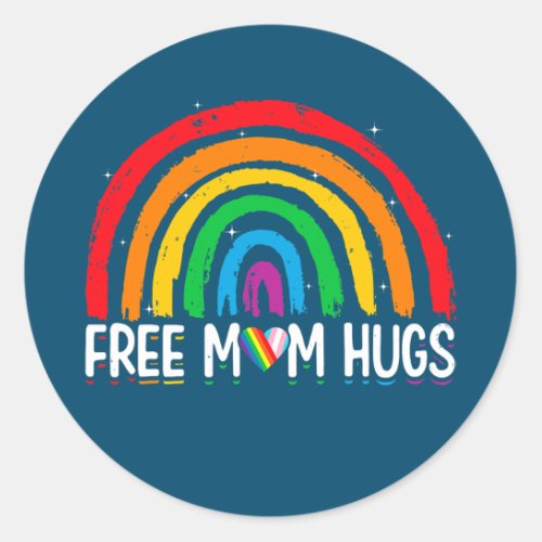 Cute LGBT Pride Month Rainbow Free Mom Hugs Gay Classic Round Sticker