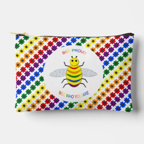 Cute LGBT Proud Rainbow Bee and Flowers Accessory Pouch